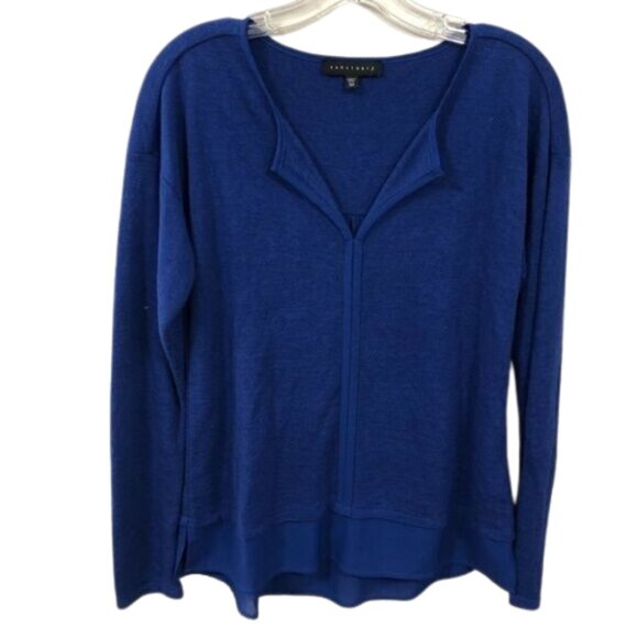 Sanctuary Women's Blue Knit Long Sleeve V Neck Blouse XS - Picture 1 of 6